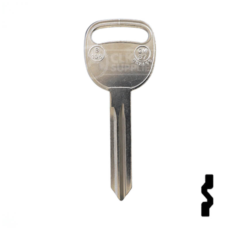 Uncut Key Blank | B106, P1115 | GM Automotive Key JMA USA