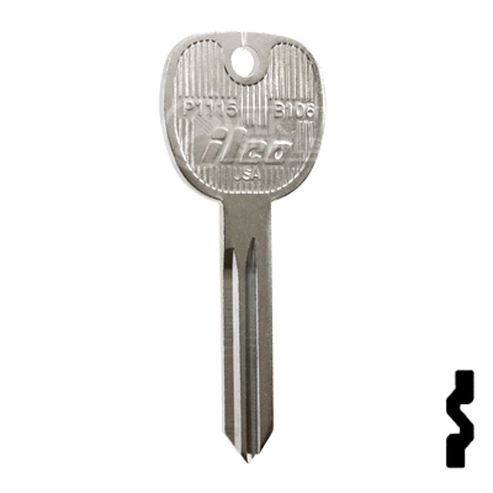 Uncut Key Blank | General Motors | P1115, B106 Automotive Key Ilco