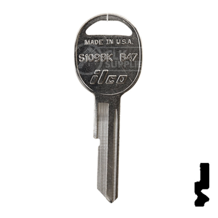 Uncut Key Blank | General Motors | S1098K, B47 Automotive Key Ilco