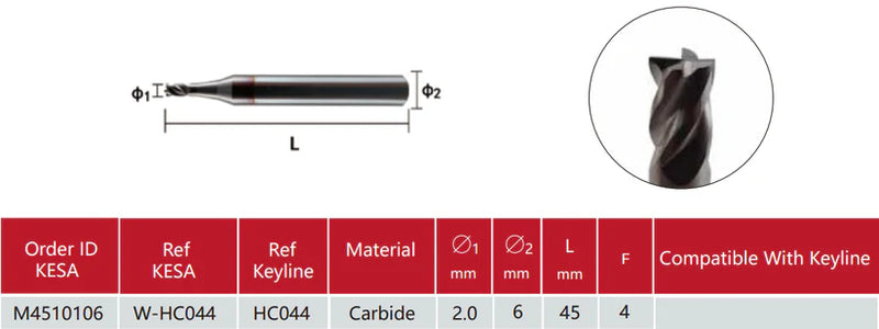 2.0mm Carbide Cutter For Keyline 303/304/319 (HC044) Laser Key Cutting Bit KESA