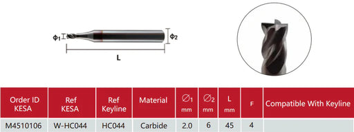 2.0mm Carbide Cutter For Keyline 303/304/319 (HC044) Laser Key Cutting Bit KESA
