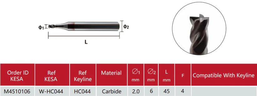 2.0mm Carbide Cutter For Keyline 303/304/319 (HC044) Laser Key Cutting Bit KESA