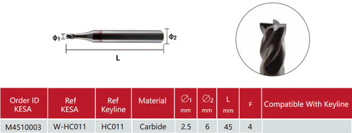 2.5mm Carbide Cutter For Keyline 303/304/319 (HC011) Laser Key Cutting Bit KESA
