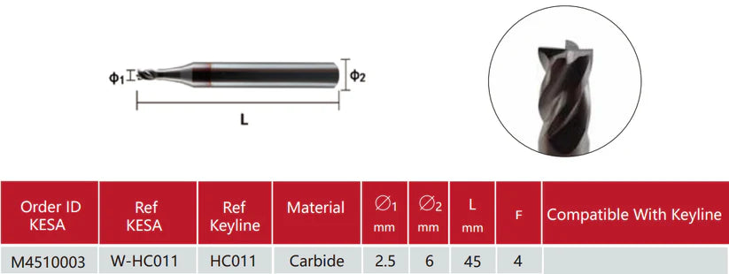 2.5mm Carbide Cutter For Keyline 303/304/319 (HC011) Laser Key Cutting Bit KESA