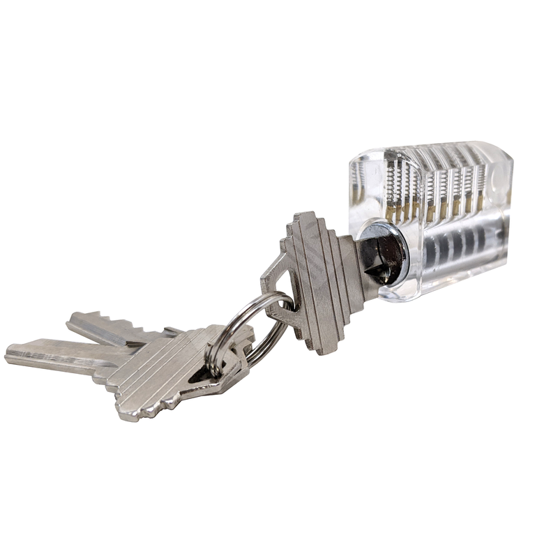 transparent practice lock with visible pins and shear line