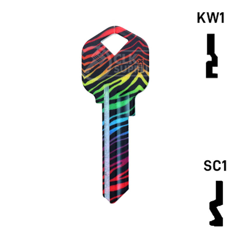 Happy Keys- Rainbow Zebra Key (Choose Keyway) Residential-Commercial Key Howard Keys