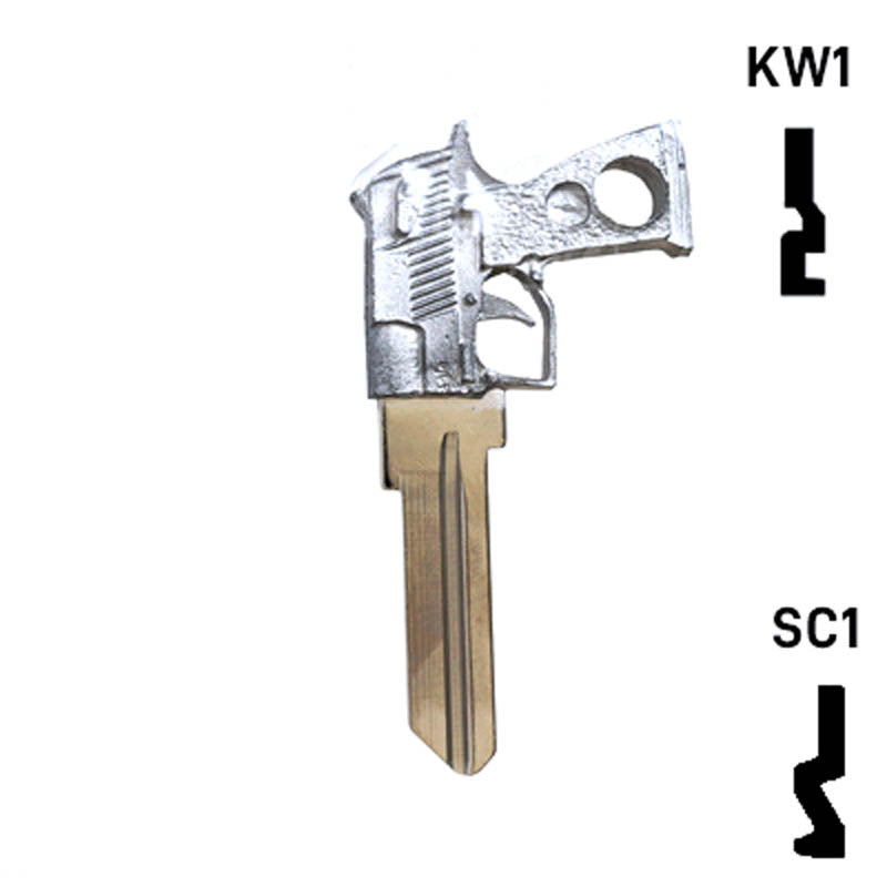 Key Art Pistol Key - Choose Keyway SC1 or KW1/KW10 Residential-Commercial Key Gun Keys
