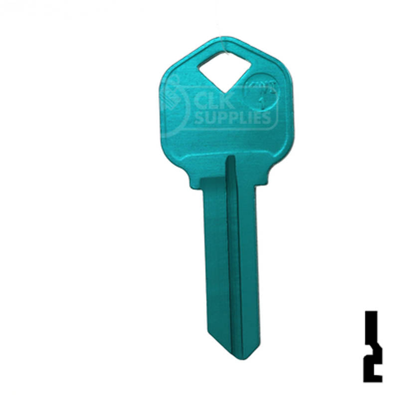 Uncut Aluminum Key Blank | Kwikset KW1 | Turquoise Residential-Commercial Key JMA USA