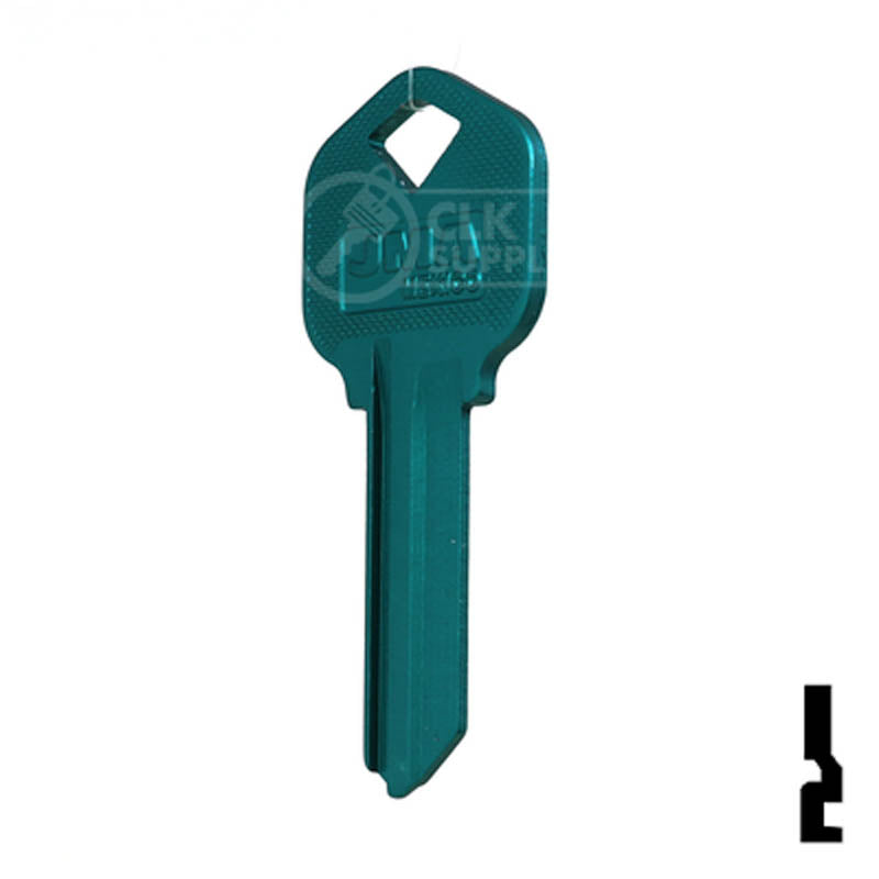 Uncut Aluminum Key Blank | Kwikset KW1 | Turquoise Residential-Commercial Key JMA USA