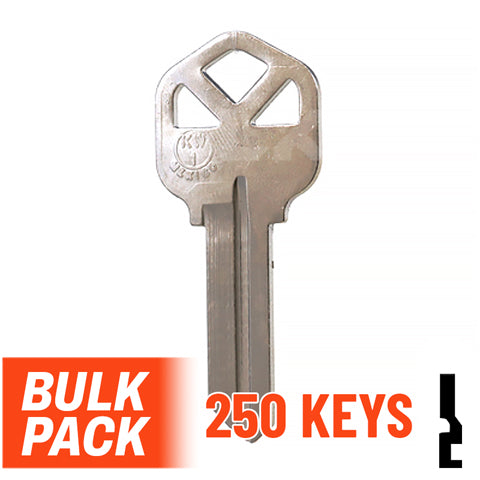 Uncut Key Blank |  Kwikset | KW1 - 250 Pack (Nickel Plated) Residential-Commercial Key JMA USA