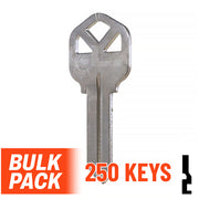 Uncut Key Blank |  Kwikset | KW1 - 250 Pack (Nickel Plated) Residential-Commercial Key JMA USA