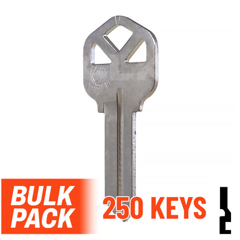 Uncut Key Blank |  Kwikset | KW1 - 250 Pack (Nickel Plated) Residential-Commercial Key JMA USA