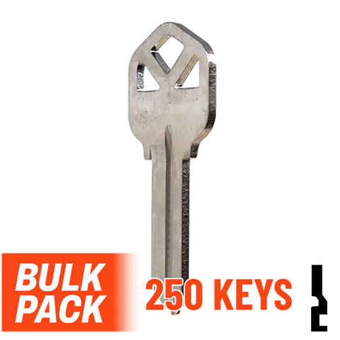 Uncut Key Blank |  Kwikset | KW1 - 250 Pack (Nickel Plated) Residential-Commercial Key JMA USA