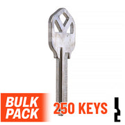 Uncut Key Blank |  Kwikset | KW1 - 250 Pack (Nickel Plated) Residential-Commercial Key JMA USA