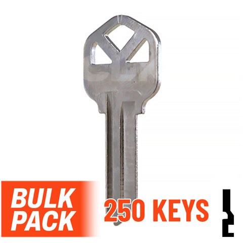 Uncut Key Blank |  Kwikset | KW1 - 250 Pack (Nickel Plated) Residential-Commercial Key JMA USA