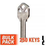 Uncut Key Blank |  Kwikset | KW1 - 250 Pack (Nickel Plated) Residential-Commercial Key JMA USA