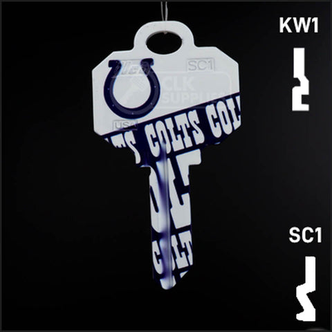 Uncut Key Blank |  NFL INDIANAPOLIS COLTS | Choose Keyway Residential-Commercial Key Ilco