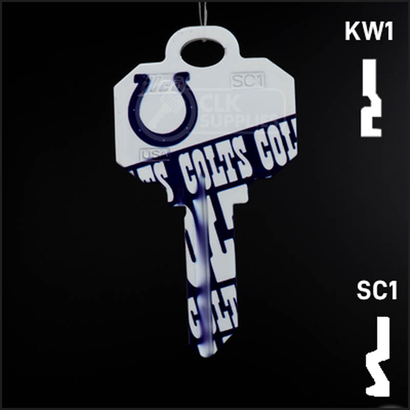 Uncut Key Blank |  NFL INDIANAPOLIS COLTS | Choose Keyway Residential-Commercial Key Ilco