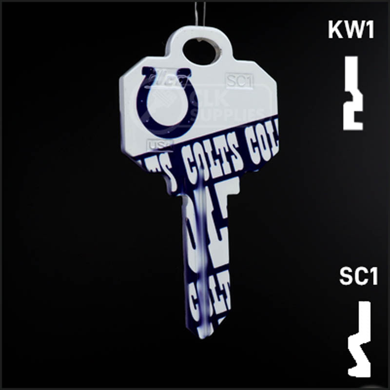 Uncut Key Blank |  NFL INDIANAPOLIS COLTS | Choose Keyway Residential-Commercial Key Ilco