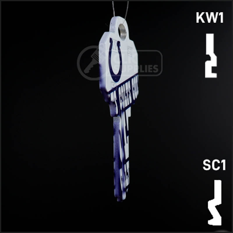 Uncut Key Blank |  NFL INDIANAPOLIS COLTS | Choose Keyway Residential-Commercial Key Ilco