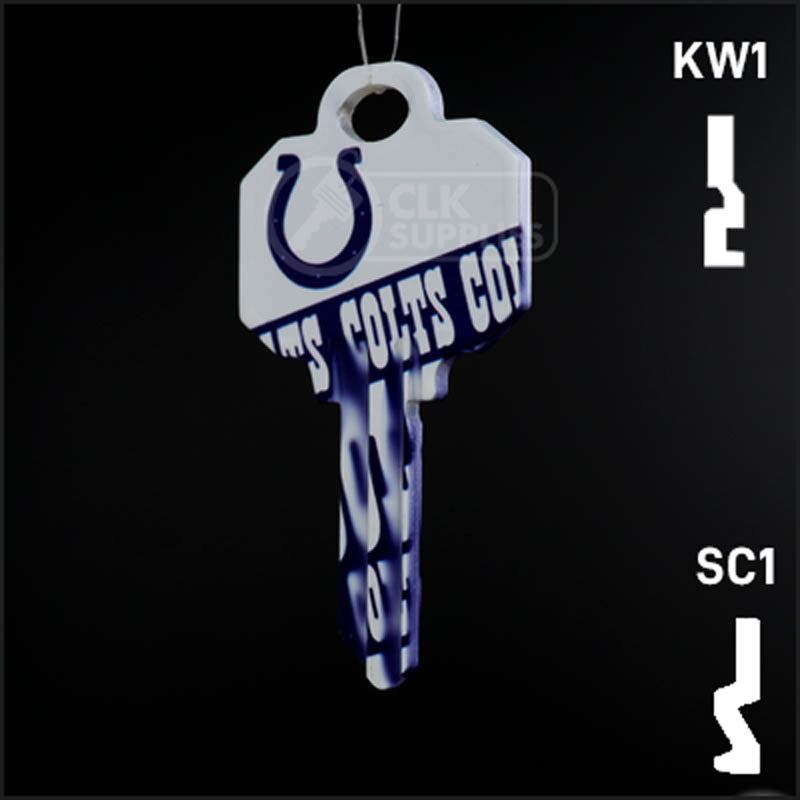 Uncut Key Blank |  NFL INDIANAPOLIS COLTS | Choose Keyway Residential-Commercial Key Ilco