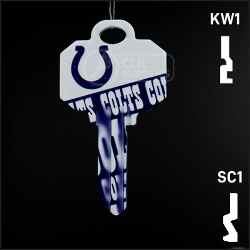 Uncut Key Blank |  NFL INDIANAPOLIS COLTS | Choose Keyway Residential-Commercial Key Ilco