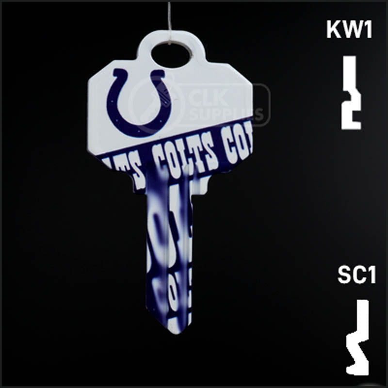 Uncut Key Blank |  NFL INDIANAPOLIS COLTS | Choose Keyway Residential-Commercial Key Ilco