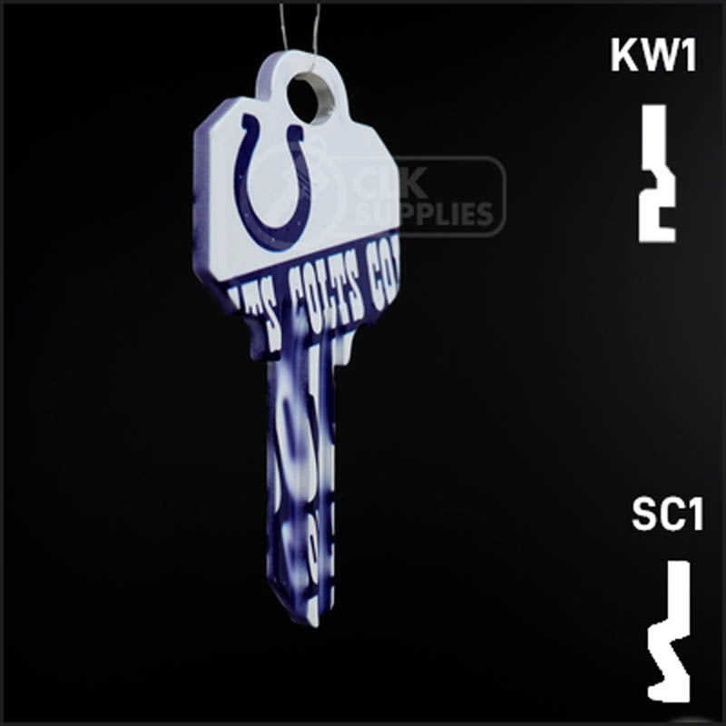 Uncut Key Blank |  NFL INDIANAPOLIS COLTS | Choose Keyway Residential-Commercial Key Ilco