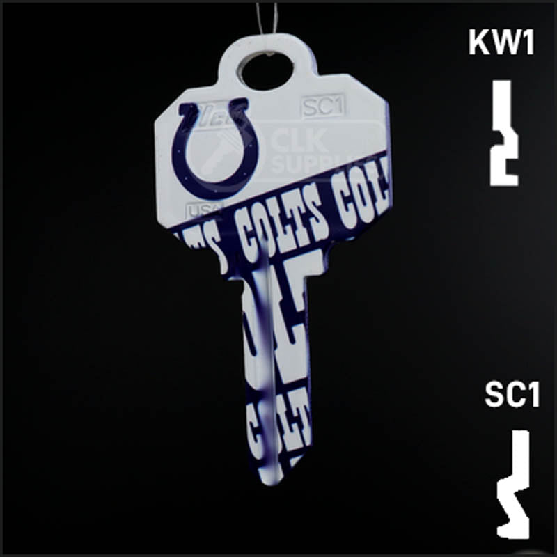 Uncut Key Blank |  NFL INDIANAPOLIS COLTS | Choose Keyway Residential-Commercial Key Ilco