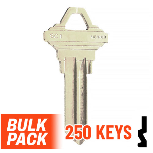 Uncut Key Blank | Schlage | SC1 - 250 Pack ( Nickel Plated ) Residential-Commercial Key JMA USA