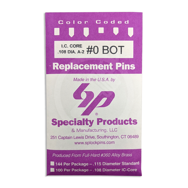 IC Core A2 #0 Bottom Pin 100PK SFIC Pin Specialty Products Mfg.