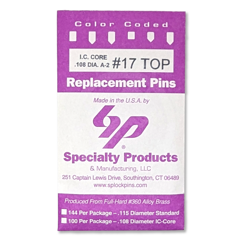 IC Core A2 #17 Master Pin 100PK SFIC Pin Specialty Products Mfg.