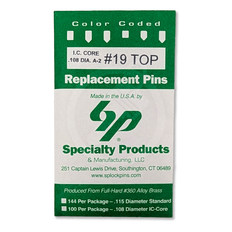 IC Core A2 #19 Master Pin 100PK SFIC Pin Specialty Products Mfg.