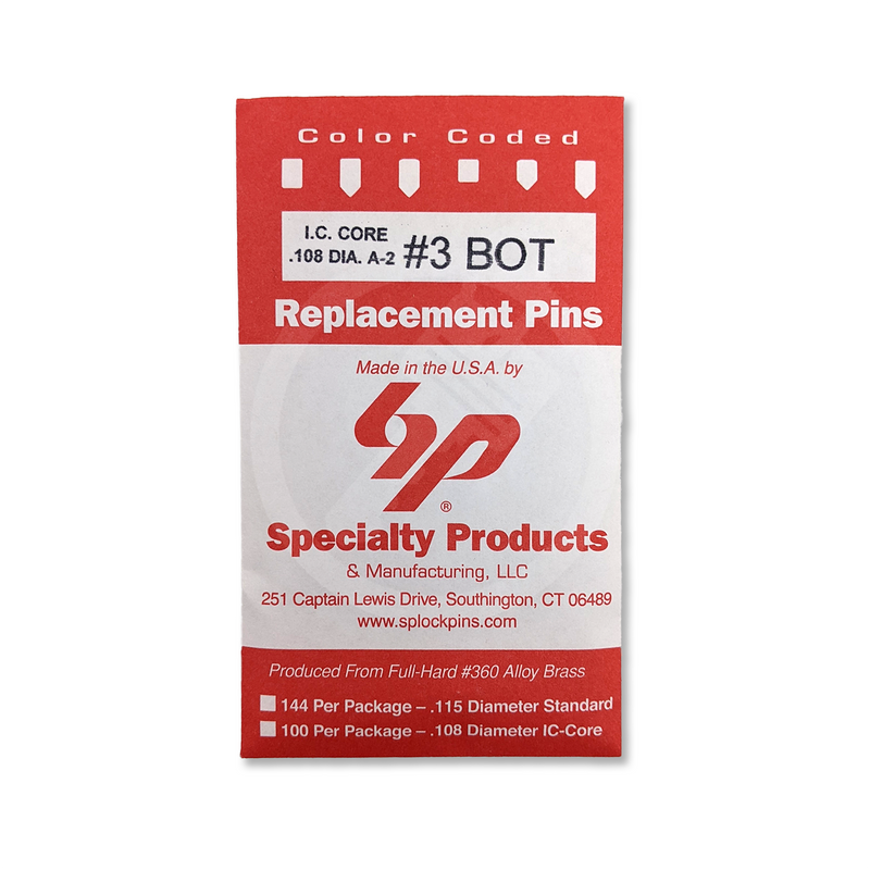 IC Core A2 #3 Bottom Pin 100PK SFIC Pin Specialty Products Mfg.