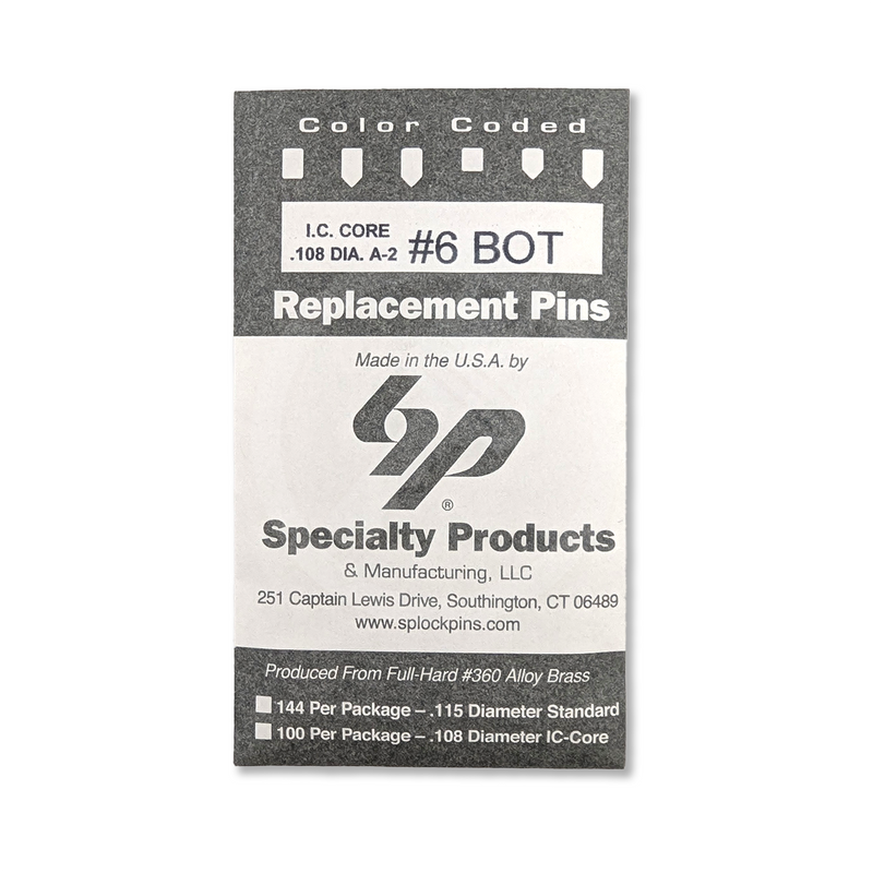 IC Core A2 #6 Bottom Pin 100PK SFIC Pin Specialty Products Mfg.
