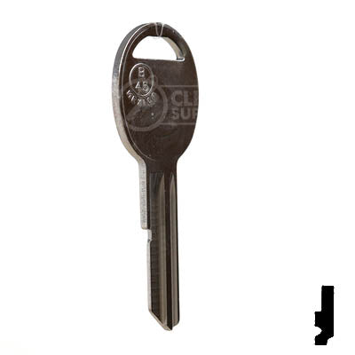 Uncut Key Blank | B45 "H", S1098H | GM Automotive Key JMA USA