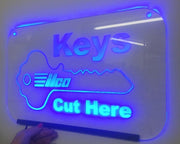 Glowing LED "Keys Cut Here" Sign Displays and signage Ilco